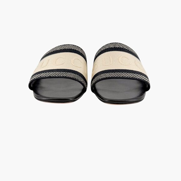 Gucci Jane Black White Embroidered Logo Slide Mule Sandals Size 39 US 9 Women's - Picture 6 of 15